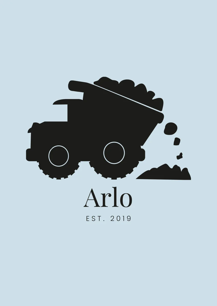 Chunky dump truck tipping its load, silhouette
