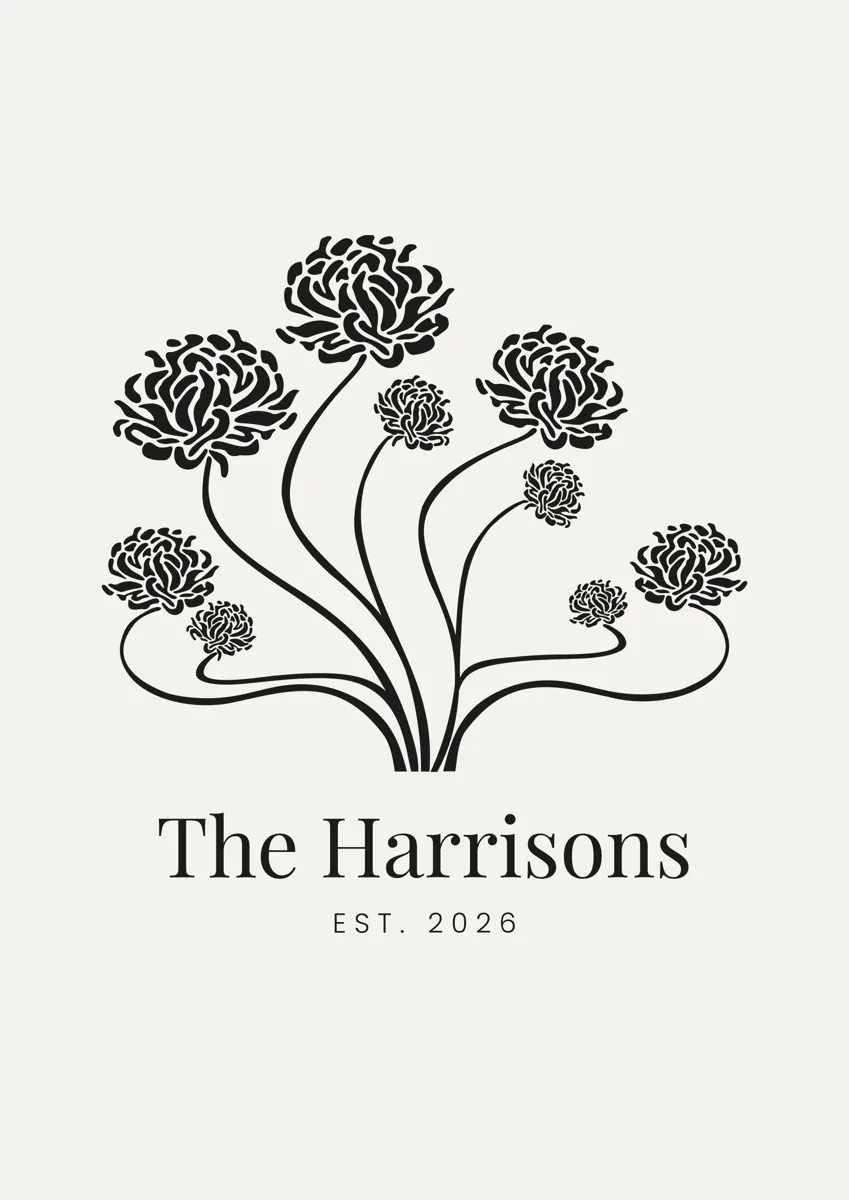 Bunch of peonies with curling stems, retro illustration