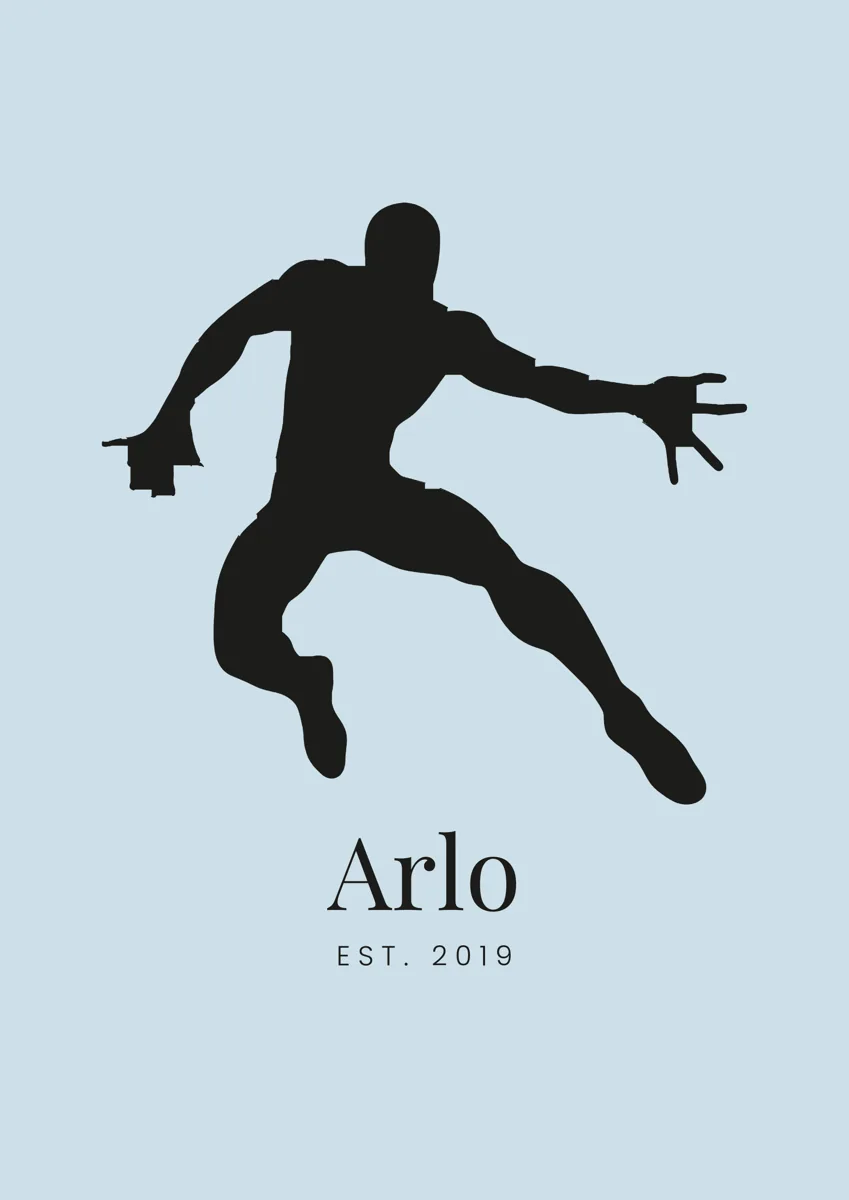 Superhero leaping through the air, solid silhouette