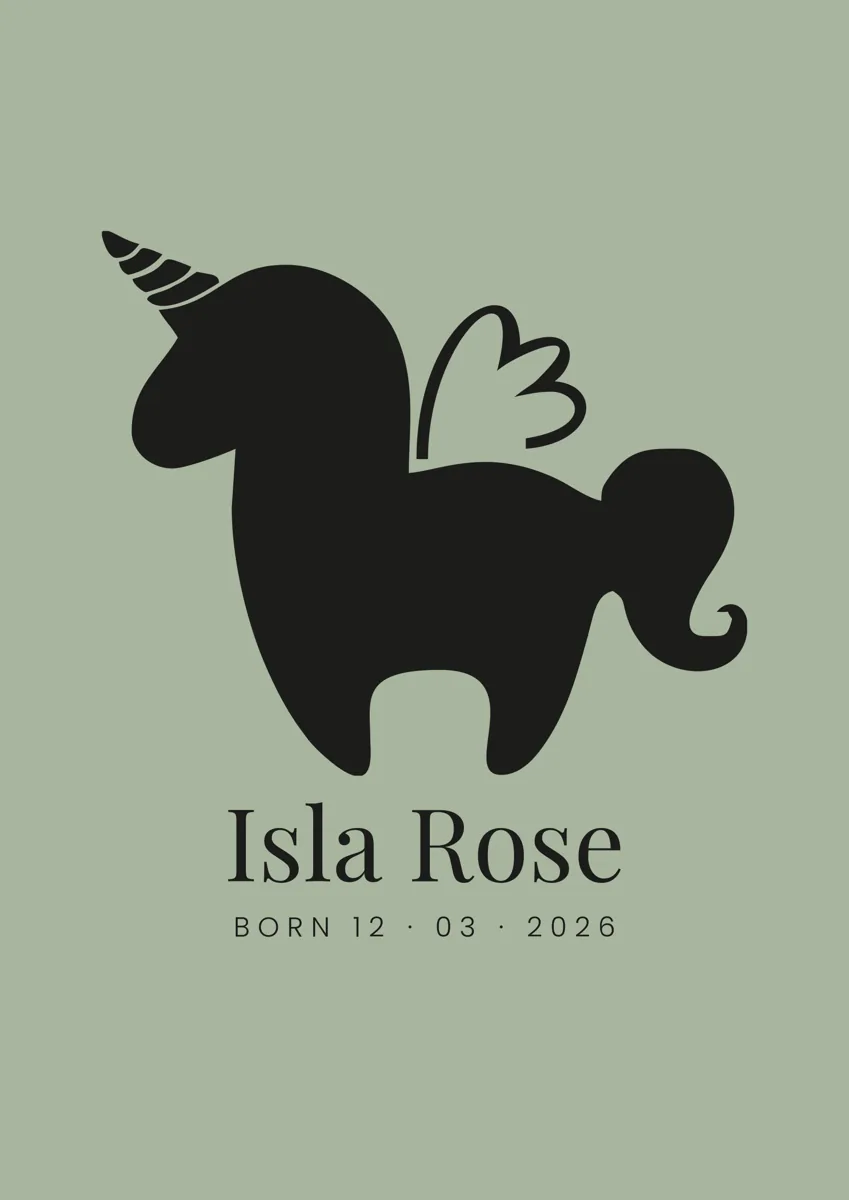 Chubby unicorn silhouette with horn and flowing tail